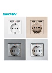 EU Power Socket,Socket With Usb Charging Port 2.1A 16A Sliver Computer Board 86mm*86mm Russia Spain SRAN Wall Socket