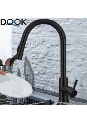 DQOK Kitchen Faucet Pull Out Brushed Nickel Sensor Stainless Steel Black Smart Mixed Induction Tap Touch Control Sink Faucet