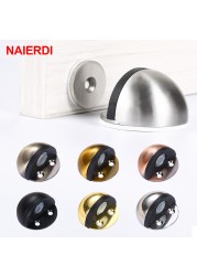 NAIERDI Stainless Steel Rubber Magnetic Door Stopper Non Punching Sticker Hidden Door Holders Floor Mounted Nail-Free Door Stops