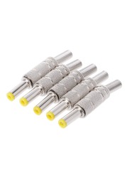5pcs 5.5 x 2.5mm/5.5 x 2.1mm DC Power Jack Male Plug Metal Connector Adapter with Yellow Head