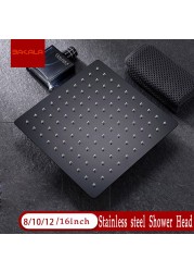 BAKALA Round And Square Stainless Steel Ultra-thin Shower 16/12/10/8 Inch Rainfall Shower Head Black Finished