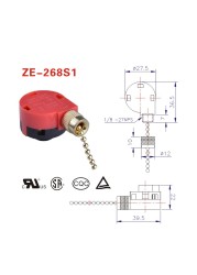 Red Ceiling Fan Switch 3 Speed ​​4 Wire ZE-268S6 Fan Pull Chain Switch Replacement Speed ​​Control Switch