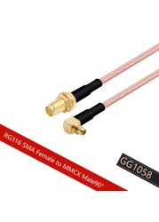 RG316 Coaxial Cable RF Cable RP SMA Female Switch to MMCX Male Right Angle Pigtail Cable 15cm 6" Wholesale Fast Ship