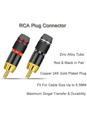 12pcs/lot RCA Plug Male Connector High Quality Gold Plated Soldering Plug Head Cable Wire Connector 6 Pairs Red + Black