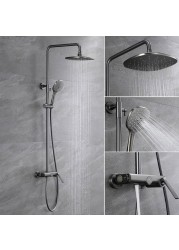 Black Shower Set With Brass Button Rose Gold Bathroom Hot And Cold Wall Mounted Surface Mount Shower Set MK5645