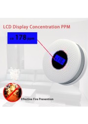 Battery Powered Smoke Carbon Carbon Monoxide Detector Combination Smoking Poster Alarm LED Digital Display Sound Alert Home Security Sensor