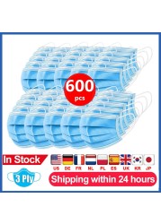 10-600pcs Disposable Masks Blue Mascarillas quiurgicas homology adas Mouth Face Mask Adult Blue 3 Layers Non-woven Filter Masque