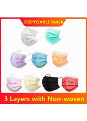 10/50/100pcs Colorful Mouth Mask 3 Ply Disposable Anti-Dust Mascarillas Black Pink Non-woven Breath-Proof Face Masks