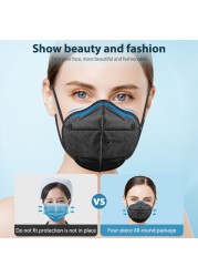 قناع الوجه من Mascarillas FFP2 Negras 5 طبقات KN95 قناع الوجه FFP2 قناع الوجه FPP2 المعتمد للبالغين mascarilla fpp2 homology ada ffpp2 ffp2fan أسود