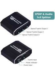 3 Way Spdif Toslink Digital Optical Audio Splitter 1x3 Aluminum Alloy Optical Splitter 1 in 3 Out Support DTS AC3 LPCM