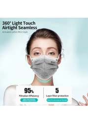 KN95 Mask Gray FFP2 Mascarillas quiurgicas homology adas FPP2 5 Layers Mask Non Reusable Activated Carbon Filter KN 95 Maschera