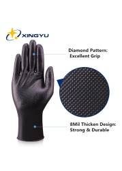 Nitrile Gloves Extra Strong 6mil 8mil 50pcs Black Orange Diamond Pattern Safety Work Gloves Synthetic Nitrile Powder Free Gloves