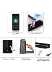 AISUO Tuya WiFi mobile phone unlock fingerprint magnetic card password normally unlock mode timer password smart door lock