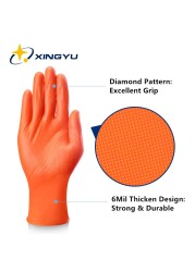 Strong nitrile gloves 50pcs orange black diamond pattern 6mil 8mil safety work gloves nitrile gloves 50pcs extra strong