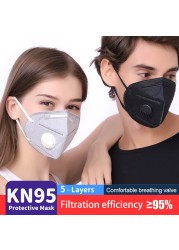 KN95 قناع التحقق من الغبار واقية أقنعة الوجه قابلة لإعادة الاستخدام تنفس الشهر تصفية KN95 قناع مع صمام تنفيس Mascarillas الأسود