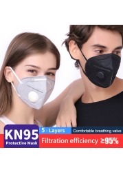 KN95 Mask Check Dust Proof Reusable Face Masks Respirator Month Filter KN95 Mask With Vent Valve Black Mascarillas