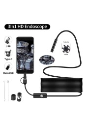 5.5mm 7mm Type C USB Mini Endoscope 1m 1.5m 2m Flexible Steel Cable Snake Borescope Inspection Camera Android Smartphone