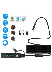 Endoscope Camera 8mm 1200p Wifi Drain Pipe Engine Inspection Wireless Camera 3 in 1 Borescope for Android Phone Smartphone TypeC