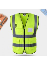 Reminder With Zipper Waistcoat Wear Resistant High Visibility Easy Clean Safety Vest Reflective Multi-Pocket Night Construction