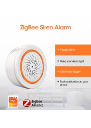 Aubess Siren Tuya Zigbee Alarm Built-in Siren Alarm Sensor 90dB Light Sound Home Security SmartLife Alarm Work With Gateway