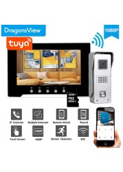 Dragonsview 1080P 7 Inch Wired Wifi Video Intercom System Wireless Video Door Phone Access Control 3A Power Electronic Lock