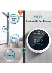 Tuya Smart Poisoning Gas Leak Sensor Fire Warning Alarm Temperature Sensor Thermometer 3-Color LCD Display Focus