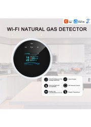 Tuya WIFI Gas Leak Detection Sensor for LPG CH4 Fire Heat Alarm Temperature Monitoring Kitchen Security Protection APP Control Alert