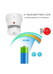 3 Years Battery Powered Smoke Detector Sensor Fire Alarm Home Protection System Firefighters Zigbee WiFi Tuya App Control