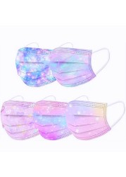 10-100pcs Adult Disposable Mask Tie-dye Gradient Printed Mask 3 Layers Non-woven Colorful Space Galaxy Print Face Mask maque