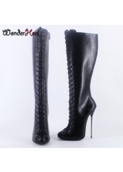 Wonderham 2021 new 16cm ultra-thin heel extreme high heels matte leather sexy wonder girls nightclub lace up knee high boots