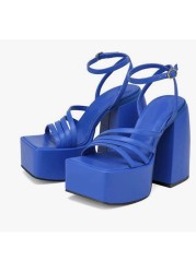 2022 New High Heels Women Sandals Thick Platform Slippers Female Buckle Ankle Strap Dress Office Ladies Wedding Mules Big 43