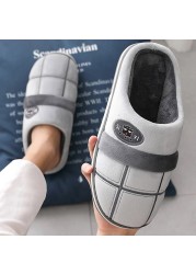 Winter Shoes Men Slippers 2022 New Comfortable Non-slip Indoor Shoes Plus Velvet Home Slippers Men Shoes Plus Size