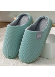 Men Slippers Solid Color Autumn And Winter Home Slippers For Men Warm Indoor Beadroom Slides Men Stripe Cotton Slippers