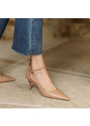 2022 summer/spring women shoes pointed toe thin heel sandals solid high heels elegant cow leather shoes for women party shoes