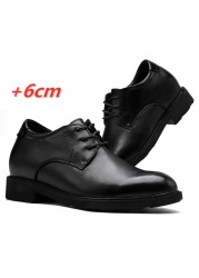 YEINSHAARS Business Leather Shoes Men Elevator Shoes Height Increaser Insole 6-8cm British Office Black Fashion Luxury Shoes