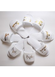 Guest Slipper Hotels Wedding Party Maid of Honor Bridesmaid Slippers Hotel Travel Spa Shoes New Gold Glitter Letter Flip Flop