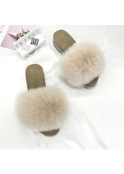 Fur Slides Summer Rivets Platform Sandals Ladies Sandals Outdoor Real Fur Ladies Heels Shoes 2021 New Fluffy Slippers Flip Flops