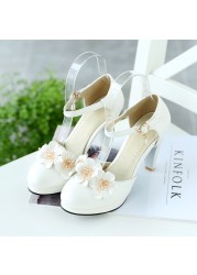 2022 women sandals large size 22-26.5cm japan and south korea stiletto high heels rhinestone flower buckle mary jane shoes