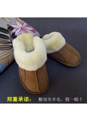 Australian natural sheep fur in one male and female thick warm home anti-slip anti-odor unisex winter sandals real fur