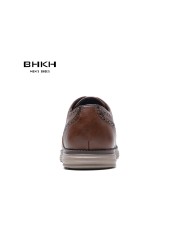 BHKH 2022 Genuine Leather Dress Shoes Comfortable Men Casual Shoes Smart Business Office Work Lace-up Men Shoes