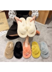 Furry Slippers Fur Slides For Women Faux Fur Sliders Out Keep Warm Shoes Woman Strap Shoes Female Casual Flat Home Shoes