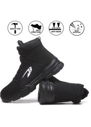 All Seasons Breathable Safety Shoes Steel Toe Cap Sneakers Large Size High Top Puncture-Proof Protective Work Shoes