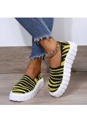 Rimocy Chunky Platform Knitting Flats Women Striped Slip-on Thick Sole Casual Shoes Woman Plus Size Spring Rome Walking Shoes