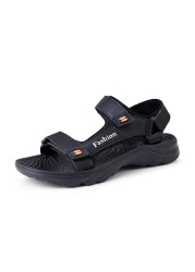 Black Leather Sandals for Men Non-slip Outdoor Walking Walking Fashion Man Plus Size 39-46 Gladiator Rubber Shoes 2022 Summer New