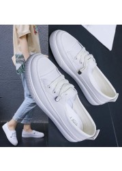 2021 Low Platform Sneakers Women Shoes Female PU Leather Walking Sneakers Loafers White Flat Slip On Vulcanize Casual Shoes