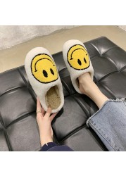 2021 new smiley face slippers women indoor slippers happy face slippers smiley face soft plush comfortable warm fluffy slippers for men