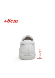 White Genuine Leather Shoes Men Sneakers Man Elevator Shoes Height Increasing Insoles High Heel Shoes 5-6cm Tall Shoes