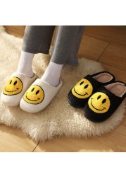 Winter Women Slippers Fluffy Smiley Face Slippers Fur Warm Couple Cotton Shoes Home Indoor Thick-soled Non-slip Floor Shoes 2022