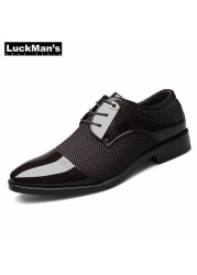 LuckMan Men Dress Shoes Fashion PU Leather Shoes Men Brands Wedding Oxford Shoes For Men Breathable Men Formal Shoes