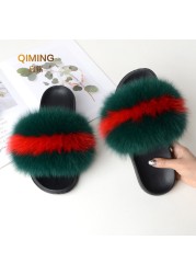 Summer fox fur slippers flat non-slip solid plush home shoes